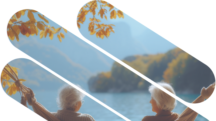 Personnes âgées assises devant un lac